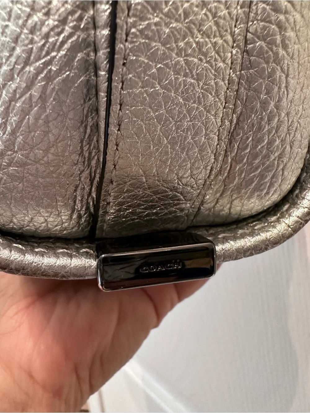 Coach Metallic Silver Leather Mini Swagger Satchel